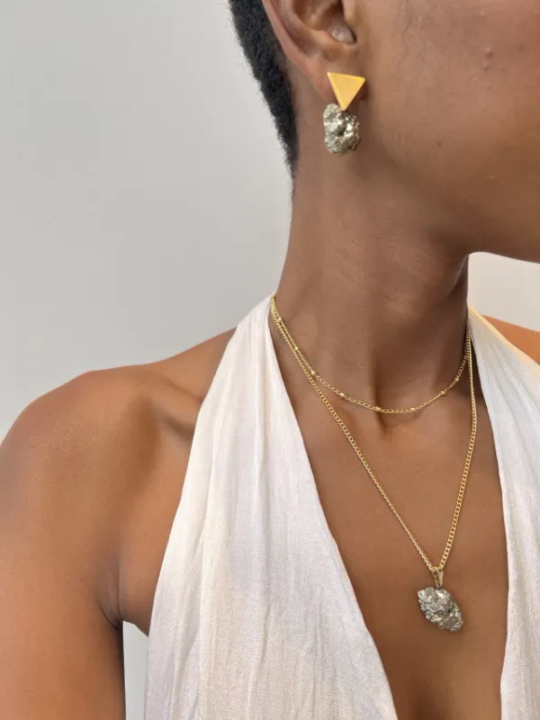 Mini Trya Pyrite Gold Earring