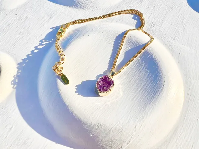 Mini Gold Amethyst Druse Necklace