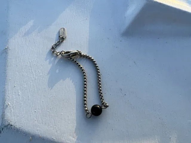 Silver Black Tourmaline Sphere Bracelet
