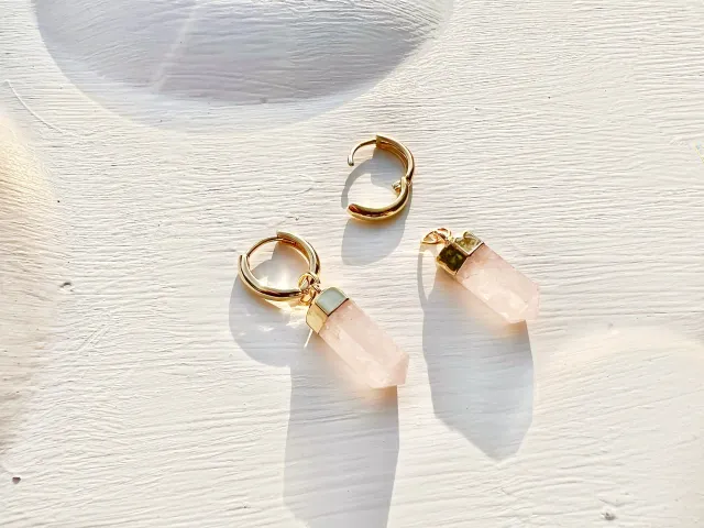 Nia Rose Quartz Gold Hoop