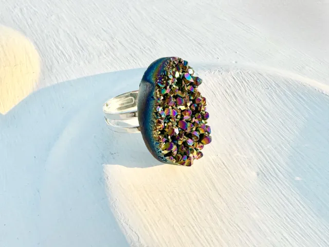 Silver Galaxy Crystal Aura Ring