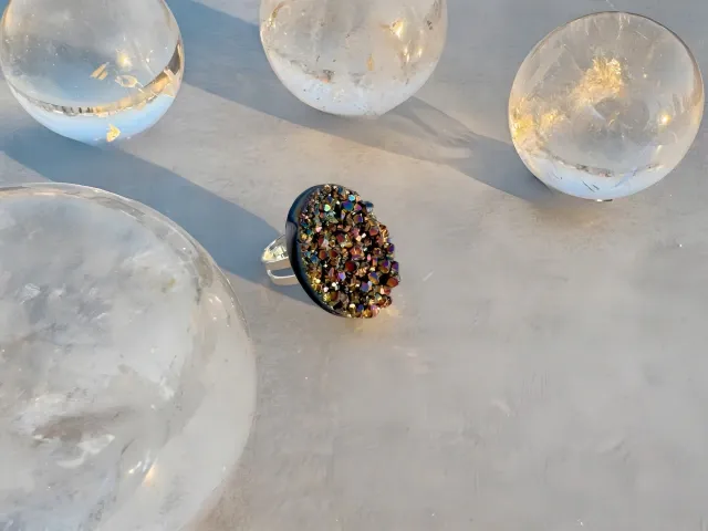 Silver Galaxy Crystal Aura Ring