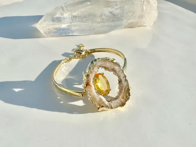 Pulseira Mônaco ágata e citrino dourado