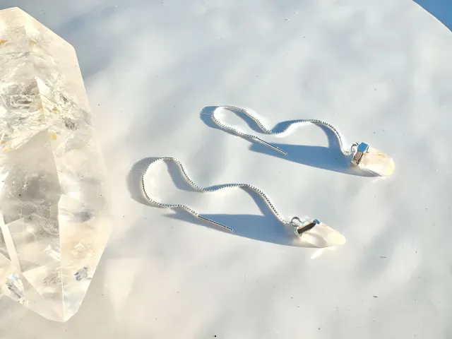 Silver Crystal Thread Earring