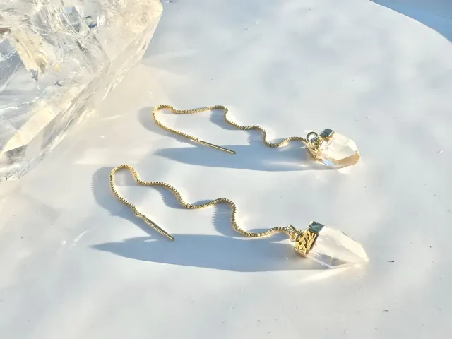 Gold Crystal Thread Earring