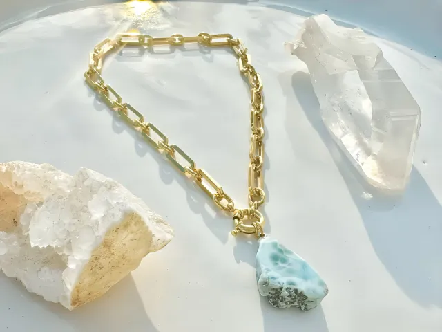 Mexico Larimar Gold Necklace