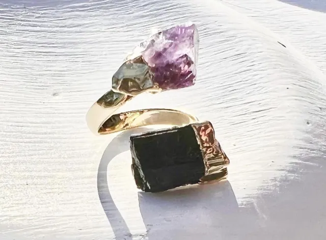Zee Amethyst and Tourmaline Gold Ring