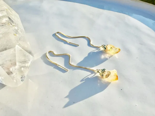 Gold Citrine Thread Earring