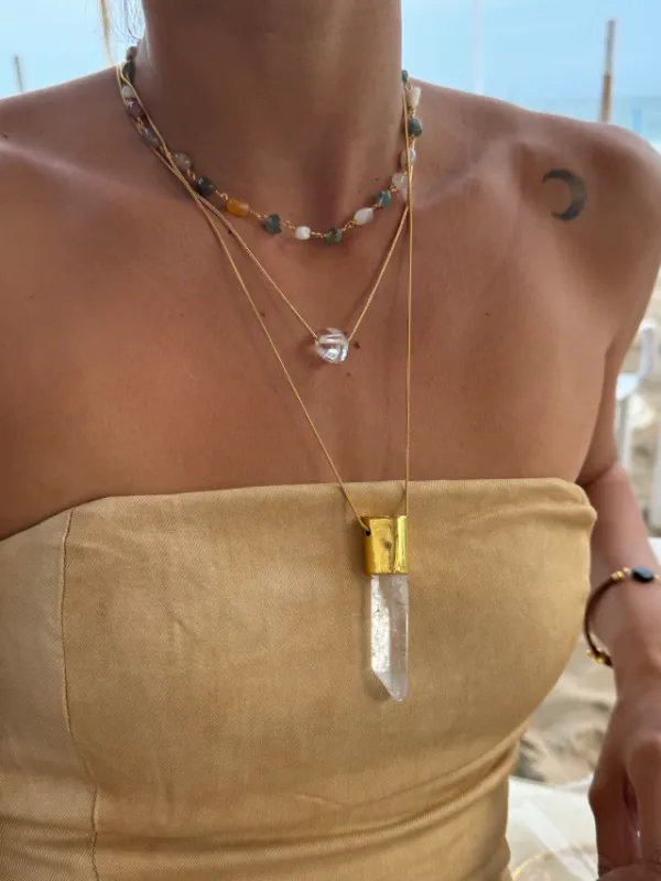 Nalu Crystal and Green Gold Quartz Choker