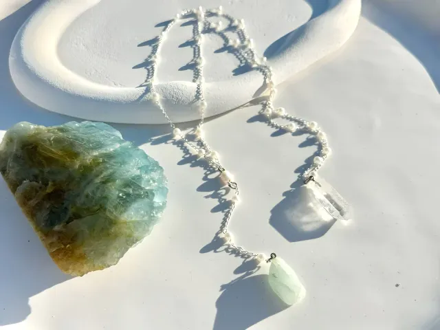 Arequipa Crystal and Silver Aquamarine Scapular