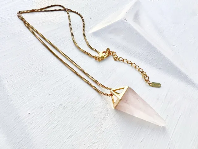 Gold Rose Quartz Pendulum Necklace