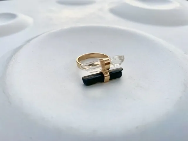 Duo Crystal and Tourmaline Gold Ring
