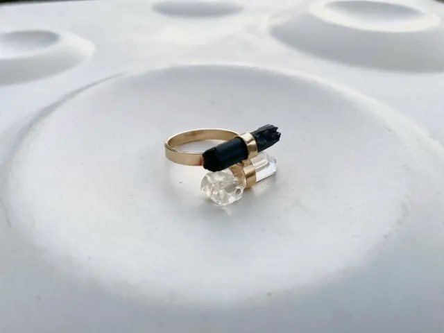 Duo Crystal and Tourmaline Gold Ring