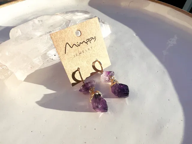 Gold Amethyst Trinity Hoop