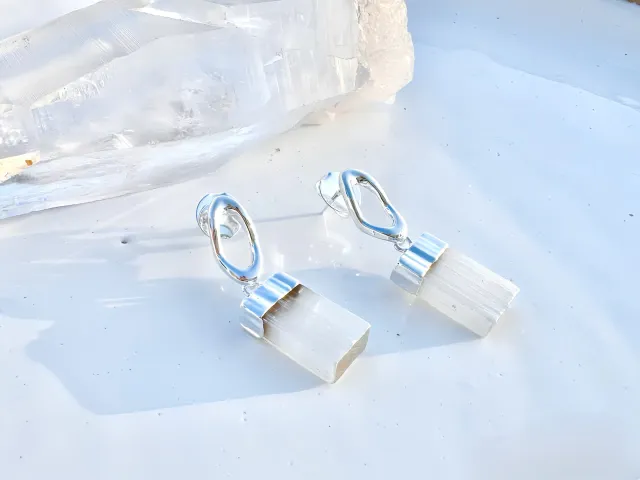 Kyoto Selenite Silver Earring
