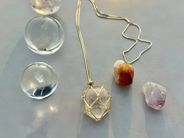 Torus Crystal, Citrine and Gold Amethyst Necklace
