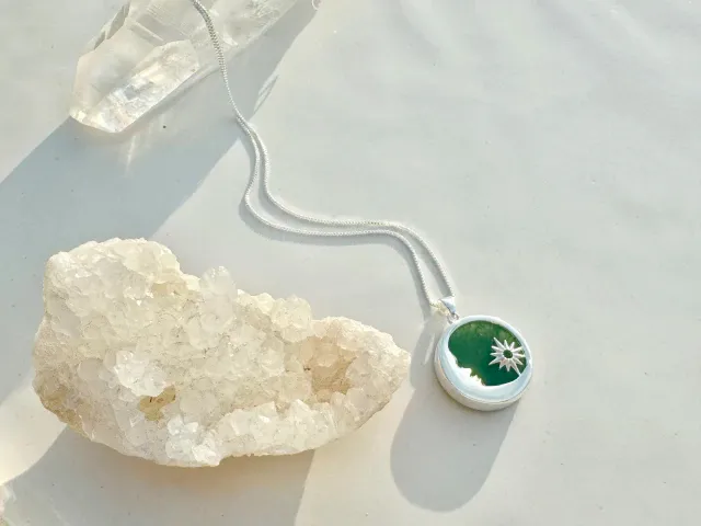 Silver Green Yin Quartz Necklace