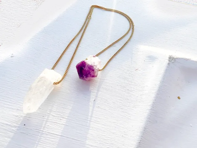 Laos Crystal and Gold Amethyst Necklace