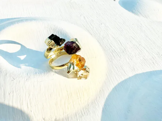 Queen Amethyst, Citrine, Crystal and Tourmaline Gold Ring