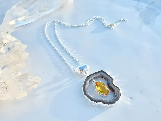 Monaco Agate Citrine Silver Necklace