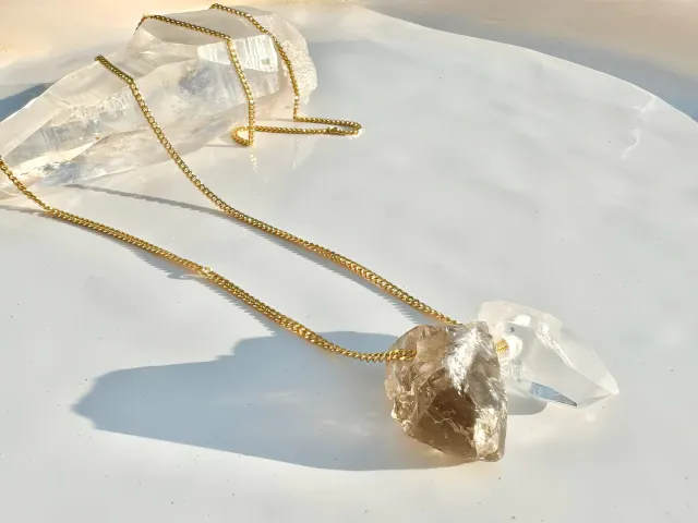 Laos Crystal and Gold Smoky Quartz Necklace