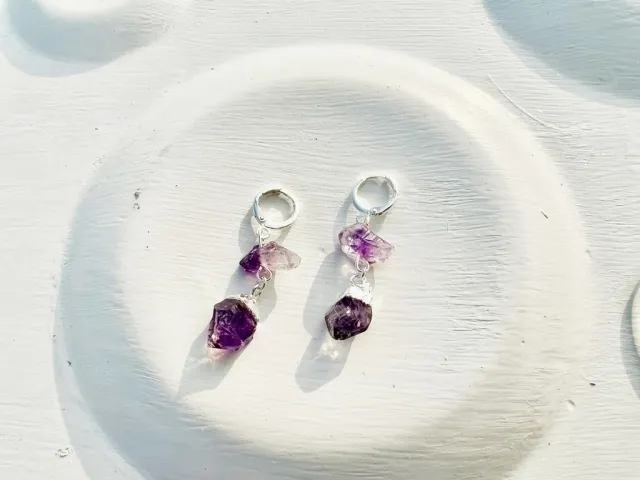 Silver Amethyst Trinity Hoop