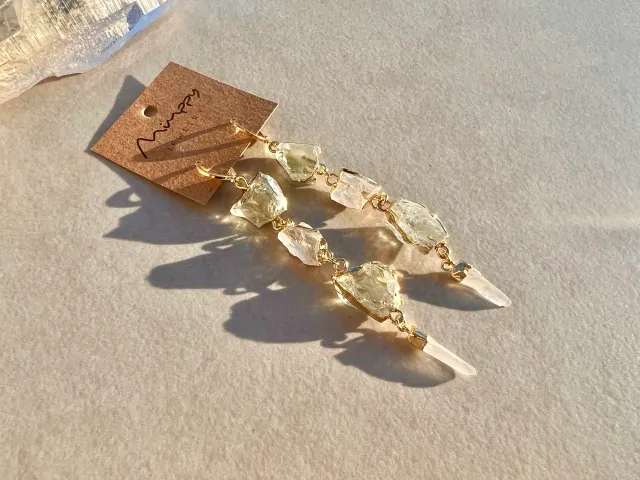 Queen Crystal and Prasiolite Gold Earrings