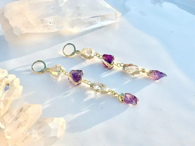 Queen Amethyst and Gold Crystal Earrings