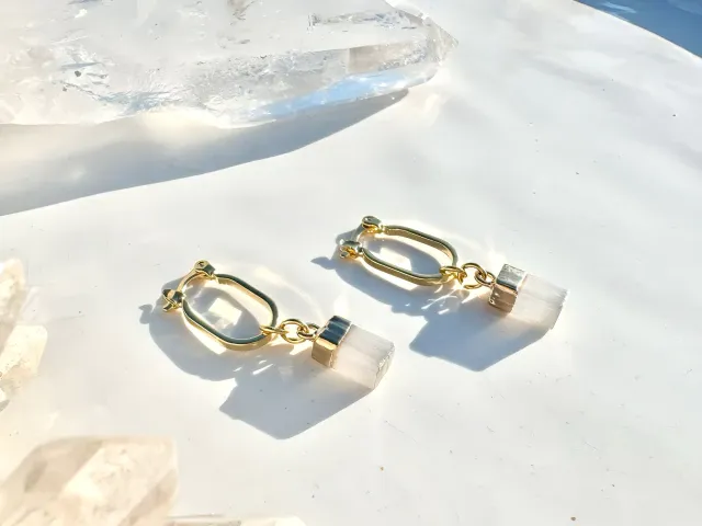 Luz Selenite Gold Hoop Earrings