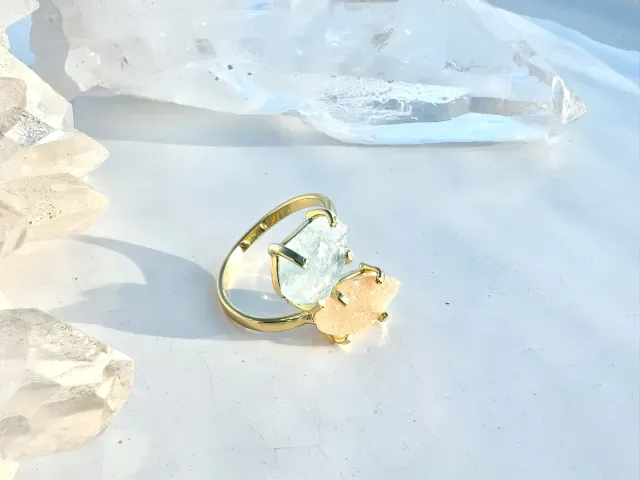 Isah Ring with Agate and Aquamarine Druse in Gold