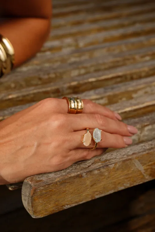 Isah Ring with Agate and Aquamarine Druse in Gold