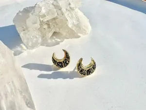 New Moon Pyrite Gold Earrings