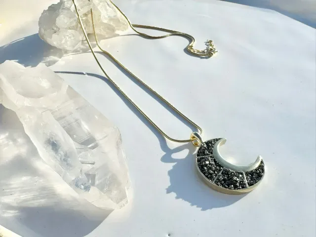 New Moon Pyrite Gold Necklace