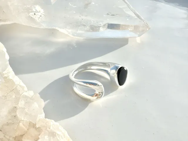 Silver Onyx Sun Ring