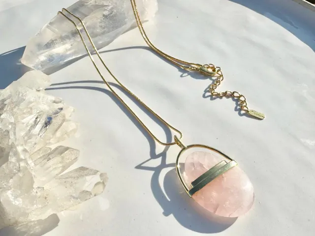 Rose Quartz Gold Sun Necklace