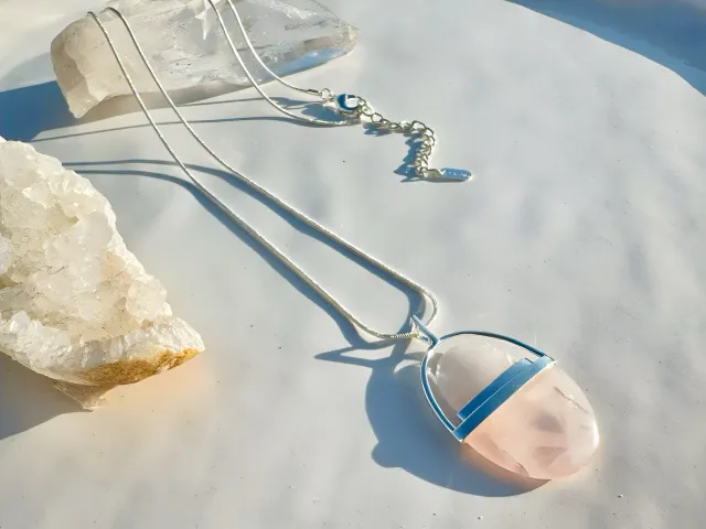 Rose Quartz Silver Sun Necklace