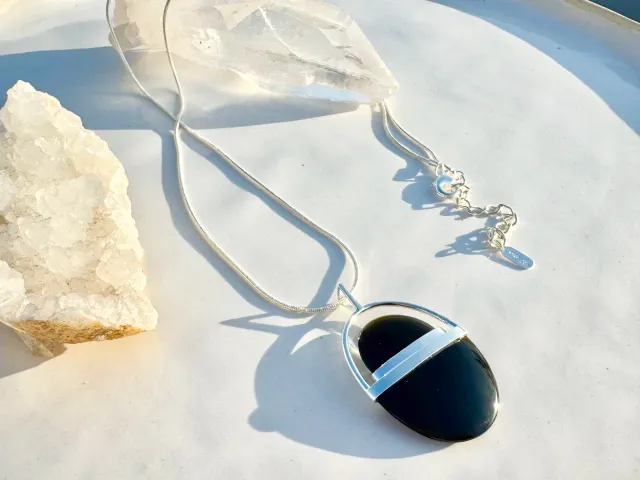 Silver Onyx Sun Necklace