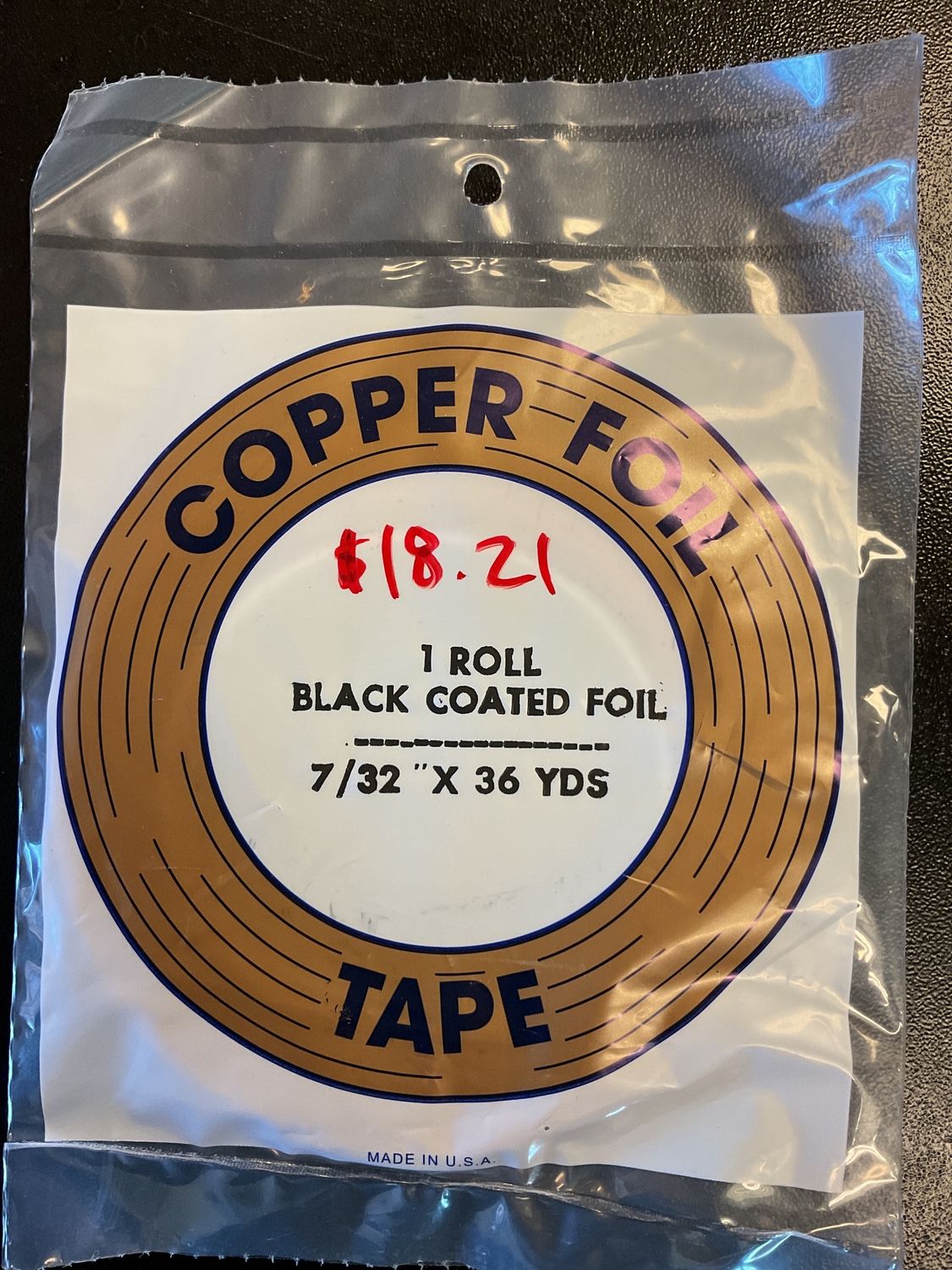 Black Coated Copper Foil 7/32 x 36 Yards