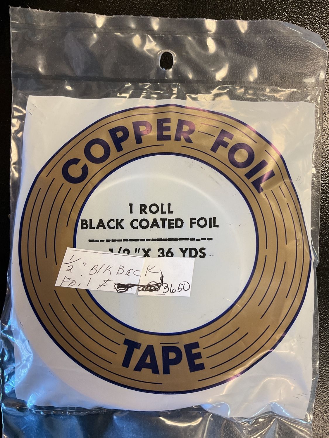 Black Coated Copper Foil 1/2 x 36 Yards
