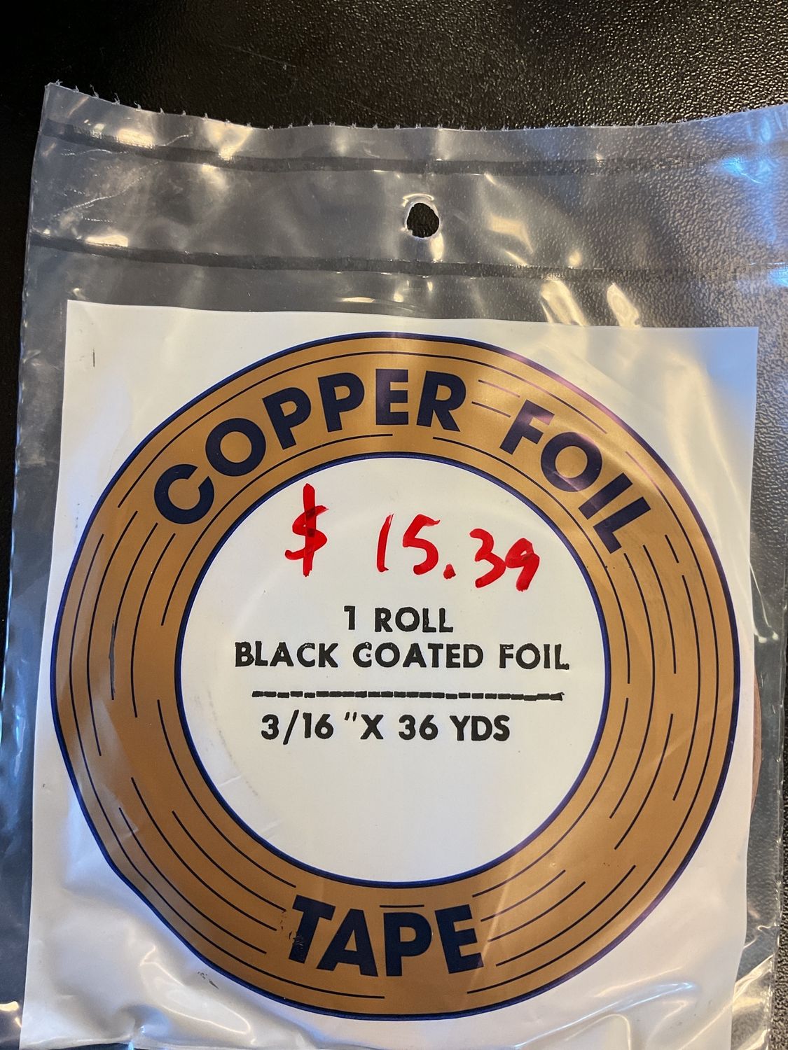 Black Coated Copper Foil 3/16 x 36 Yards