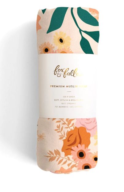 Fox &amp; Fallow Premium Muslin Wrap, Colour: Rose Garden