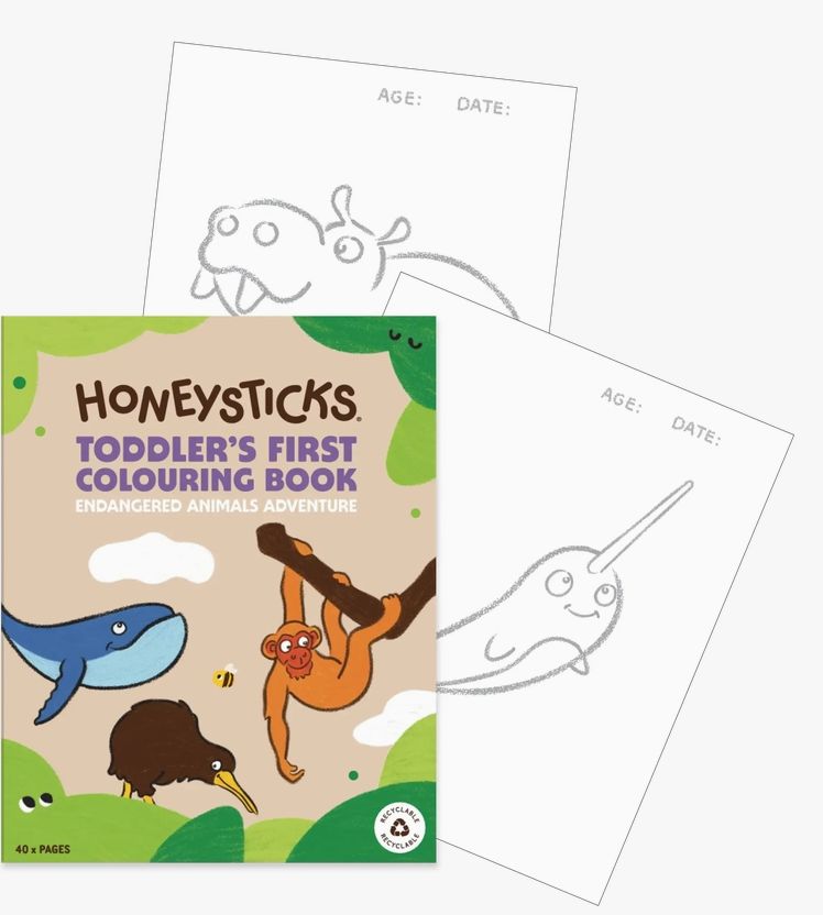 Honeysticks Toddlers First Colouring Book - Endangered Animals Adventure