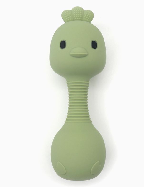 Lillte Mallow Silicone Chicken Rattle, Colour: Olive