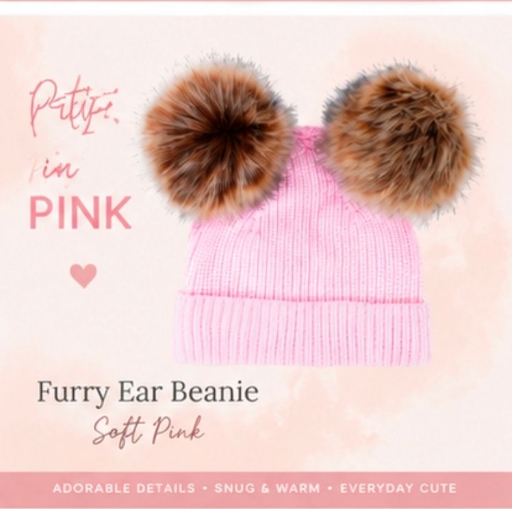 Furry Ear beanies, Size &amp; Color: Pink Small