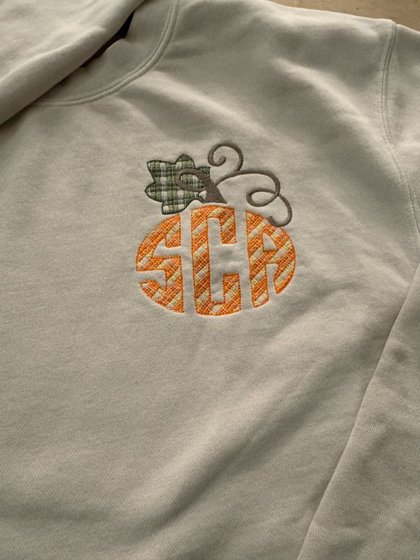Pumpkin Monogram Fall Embroidered Sweatshirt, Long Sleeve, or Pocket Tee