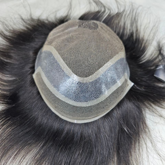 Hollywood Men&#39;s Realistic Lace &amp; PU Hairpiece - Natural Human Hair Toupee for a Perfect Look | Male Hair Prosthesis