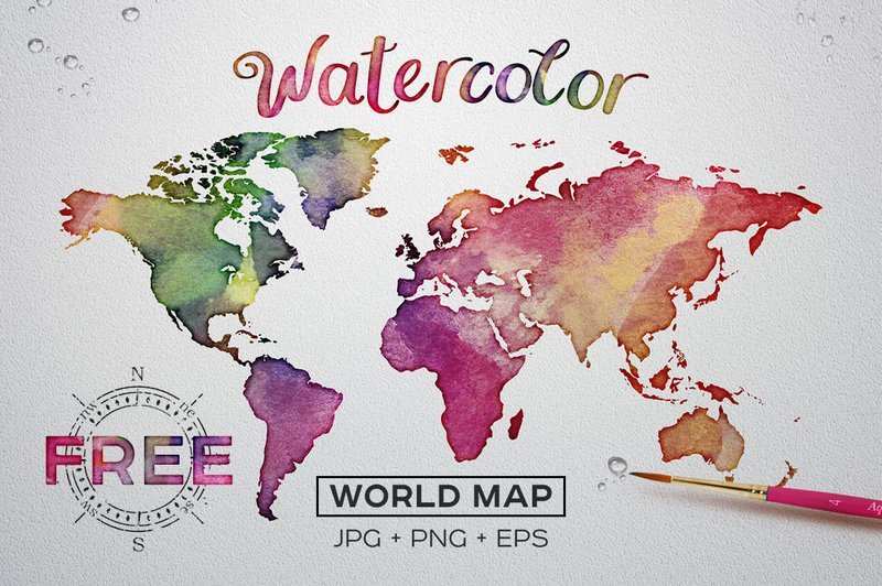 FREE Vector+Raster Watercolor World Map