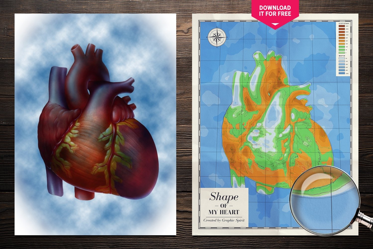 Shape Of My Heart Physical Map Wall Art Poster Free