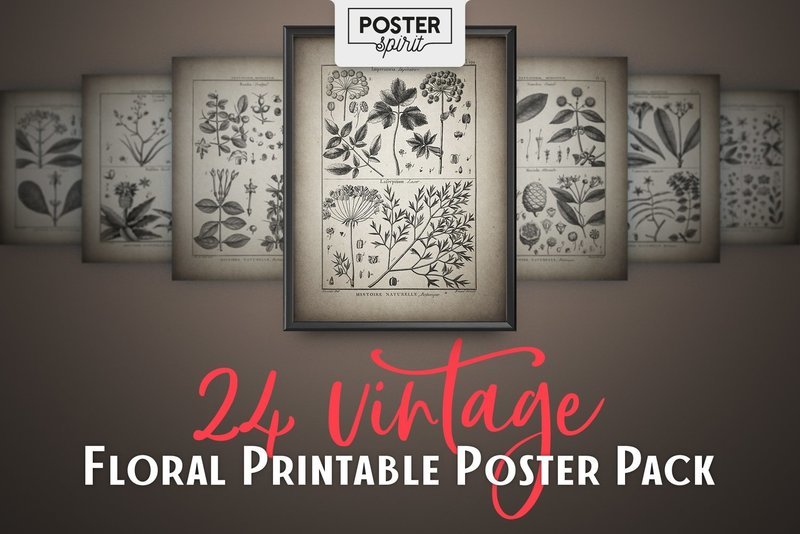 24 Vintage Floral Printable Botanical Poster Pack
