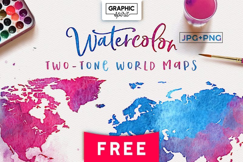 Free Watercolor Map - TWO-TONE JPG+PNG